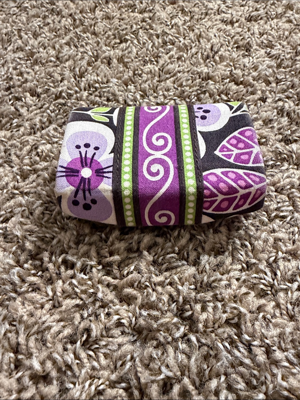 Vera Bradley Purple, Green & Black Floral Mini Pouch with Cream Accents